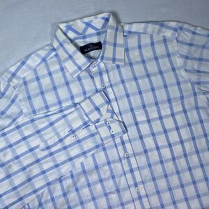 Bugatchi Uomo Shirt Mens Medium Blue Button Up Long Sleeve Plaid Windowpane Soft